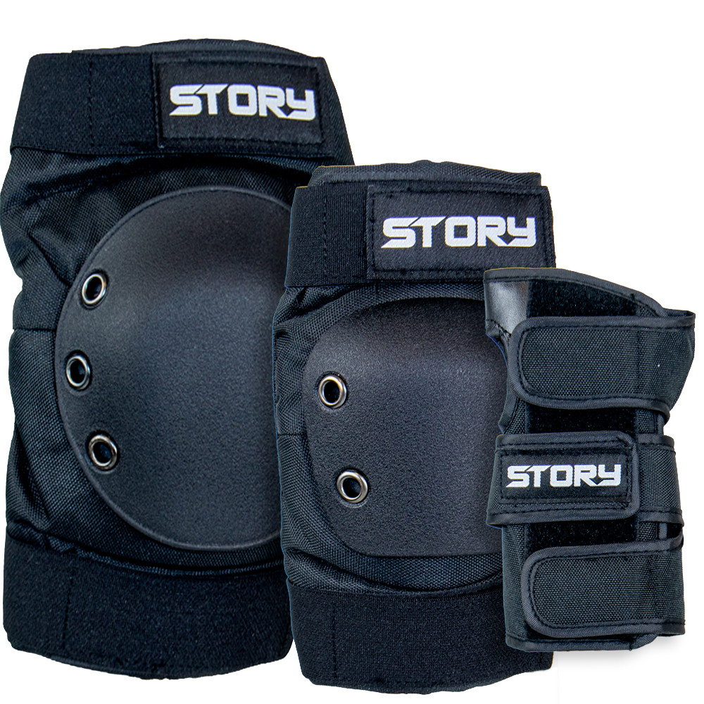 Story Freedom Kinder-Schutzausrüstung 3er-Pack | Ganzschwarz | S (Junior) | EuroSkateShop
