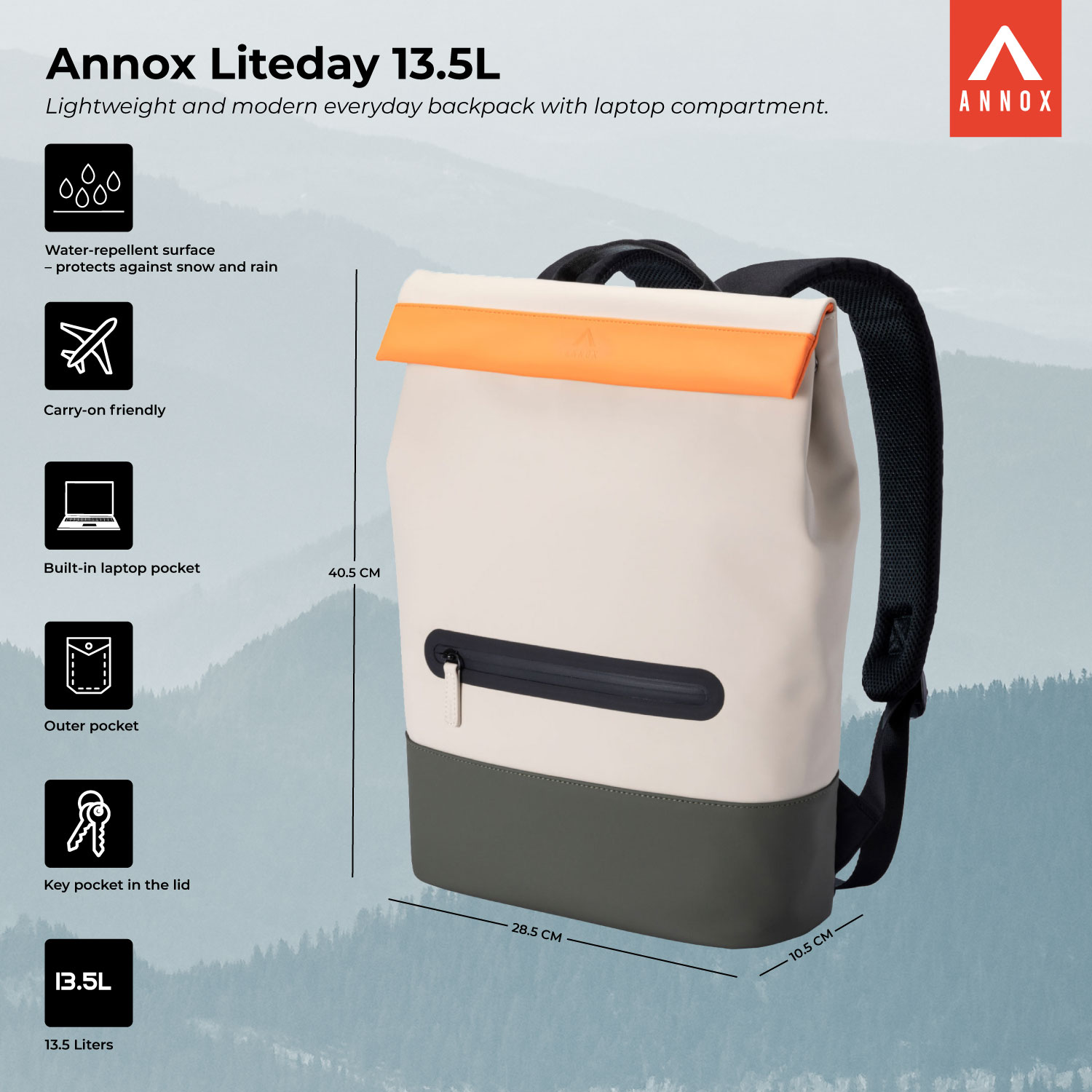Annox Liteday 13.5L – Leichter und moderner Alltag Rucksack mit Laptopfach