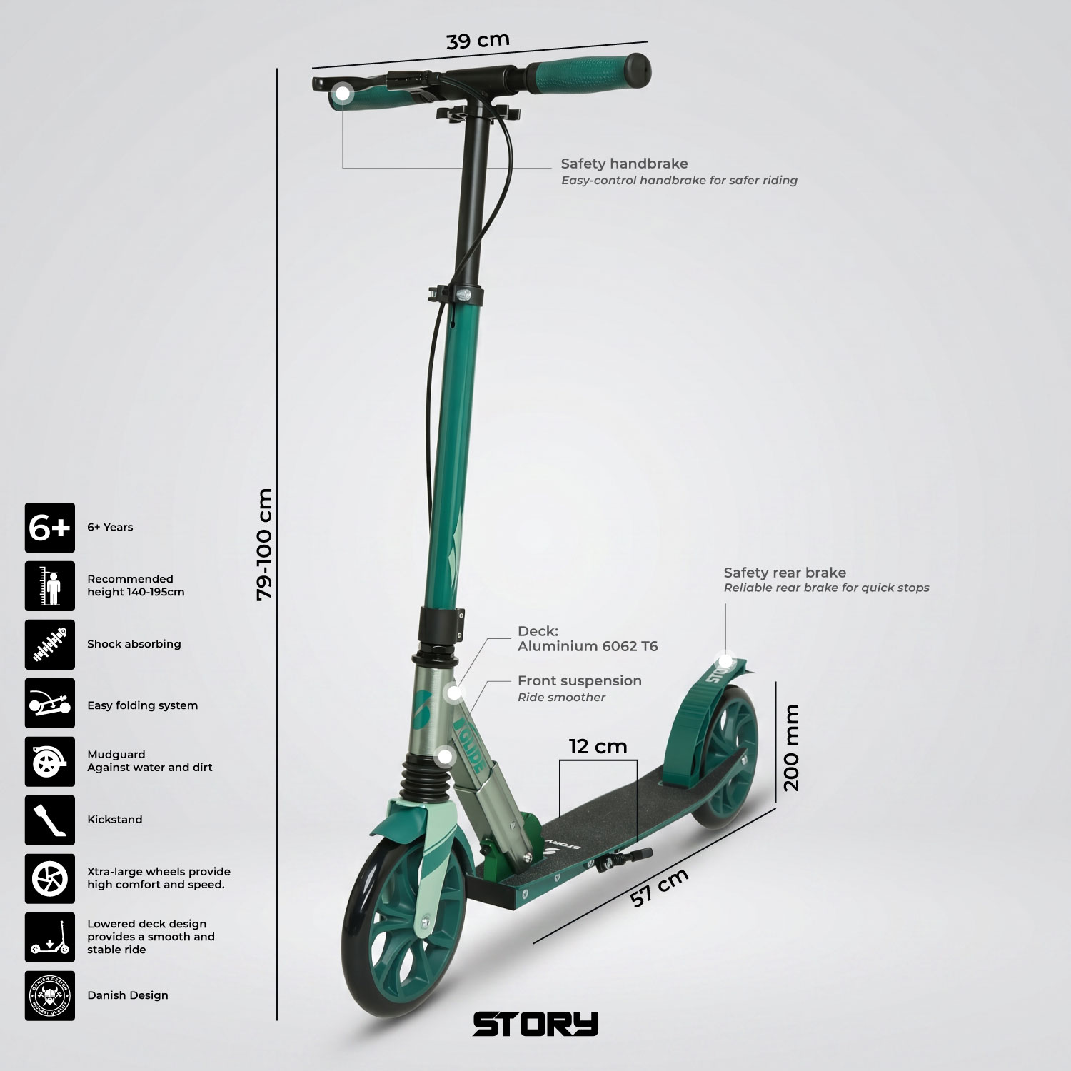 Story GlideX Elite Klappbarer Cityroller – Federung und Handbremse